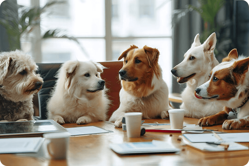 Dogs in a business meeting
